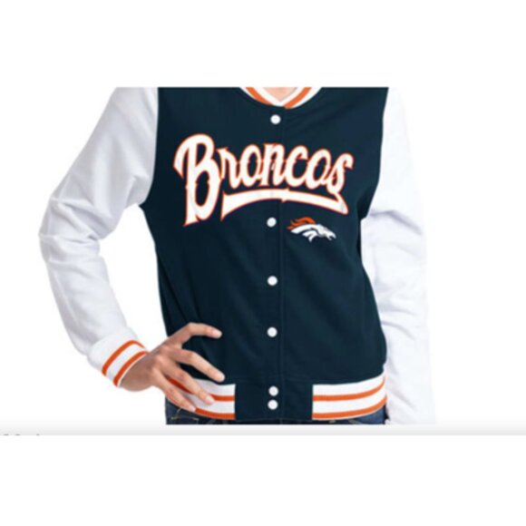 Denver Broncos Football Varsity Jacket Full Button Snap Women's Small NFL Team - Picture 1 of 14